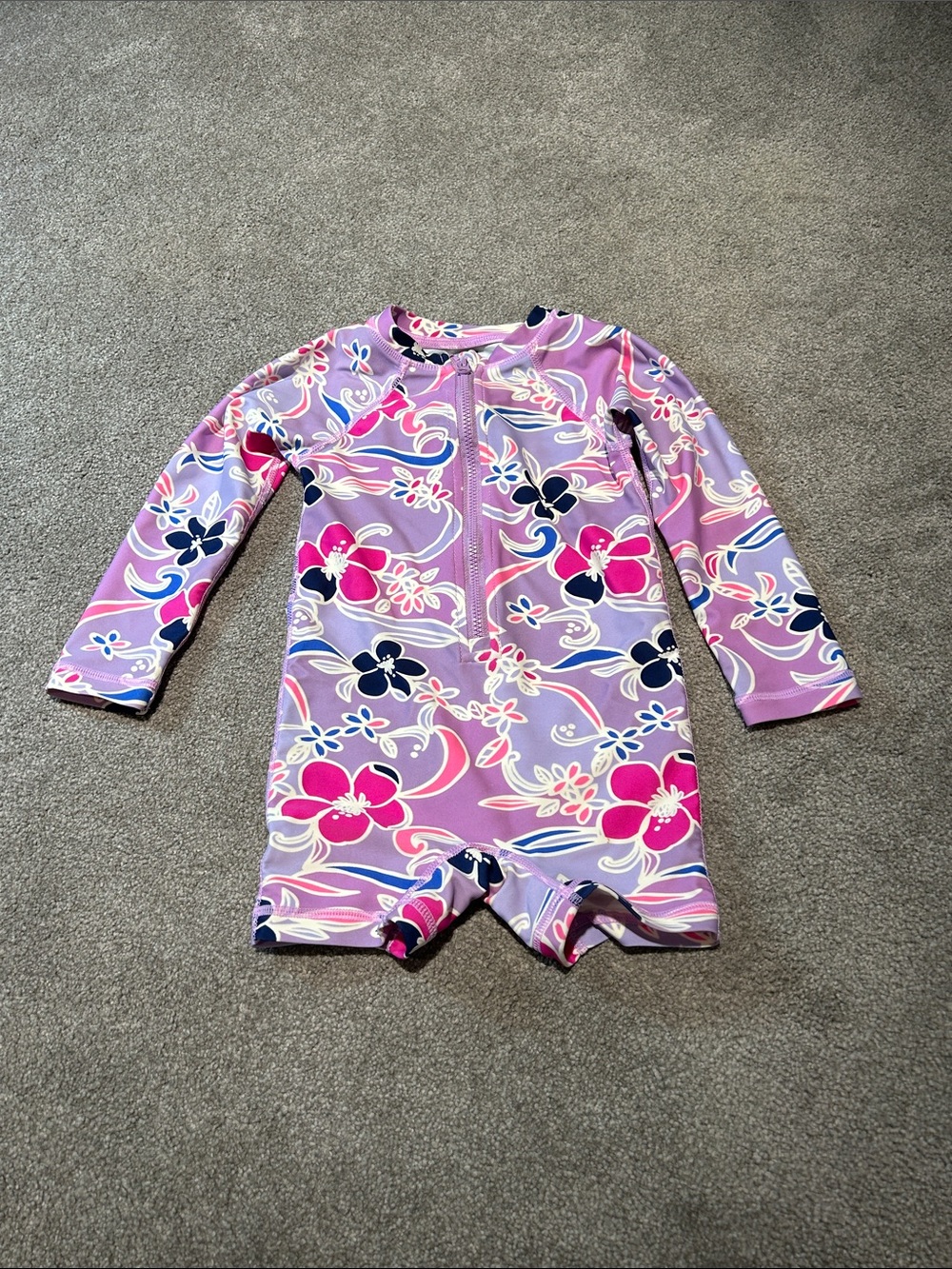 Tea Collection Purple Floral Long-Sleeve Rashguard One-Piece